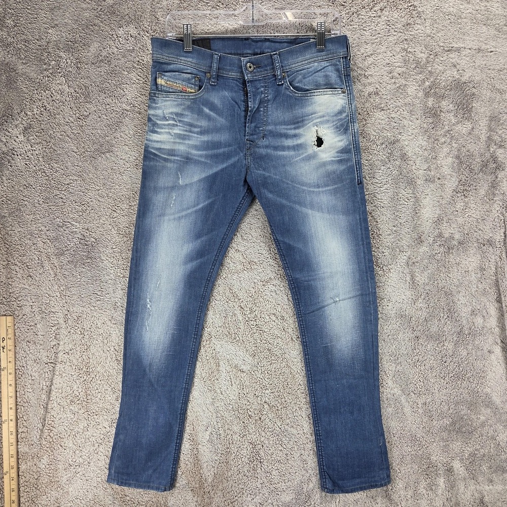 Diesel Jeans Mens 28x30 Blue Tepphar Slim Carrot Button Fly Altered Hem 0607P
